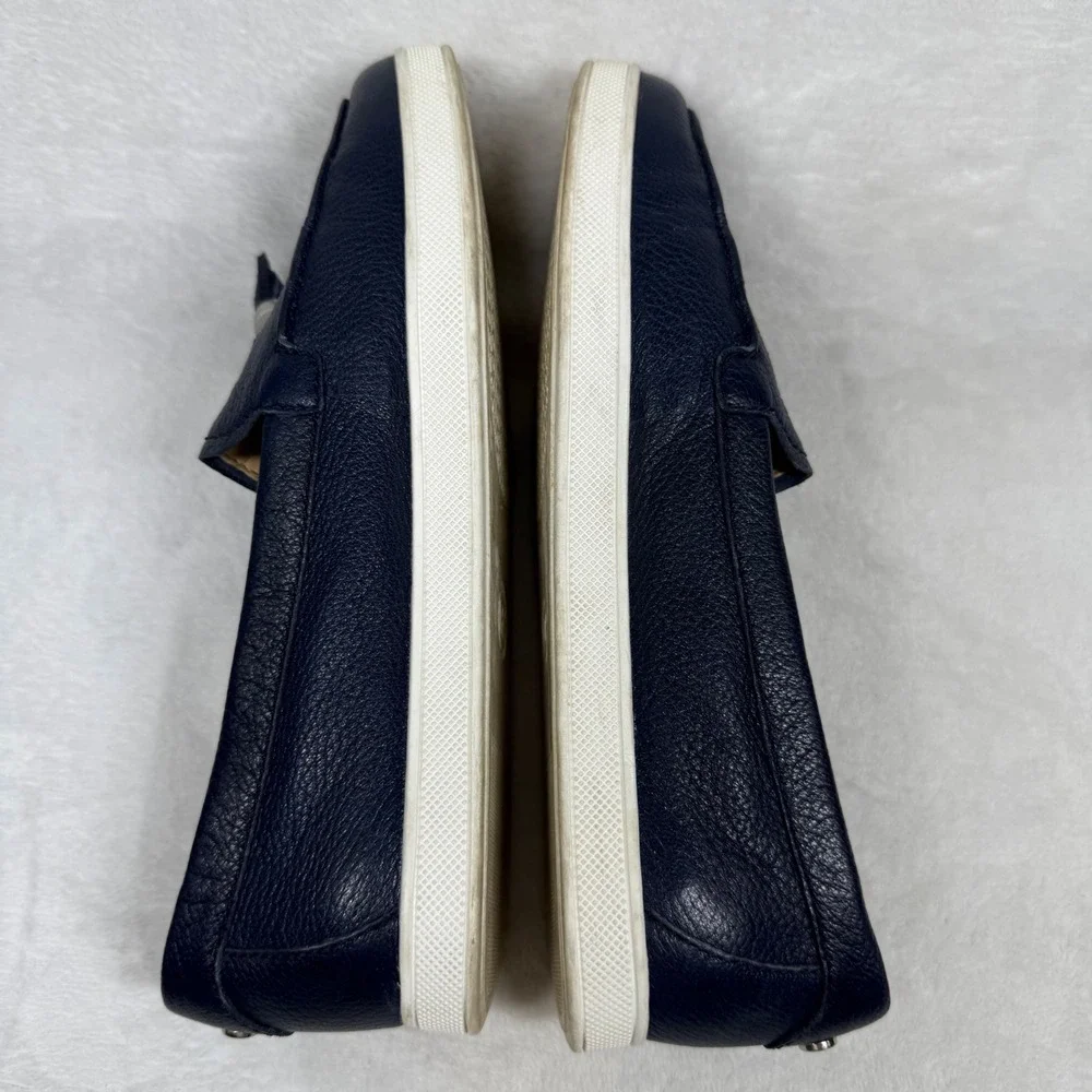 Michael‎ Kors Navy Pebbled Leather Tassel Loafer Sneakers Silver Hardware Blue 7